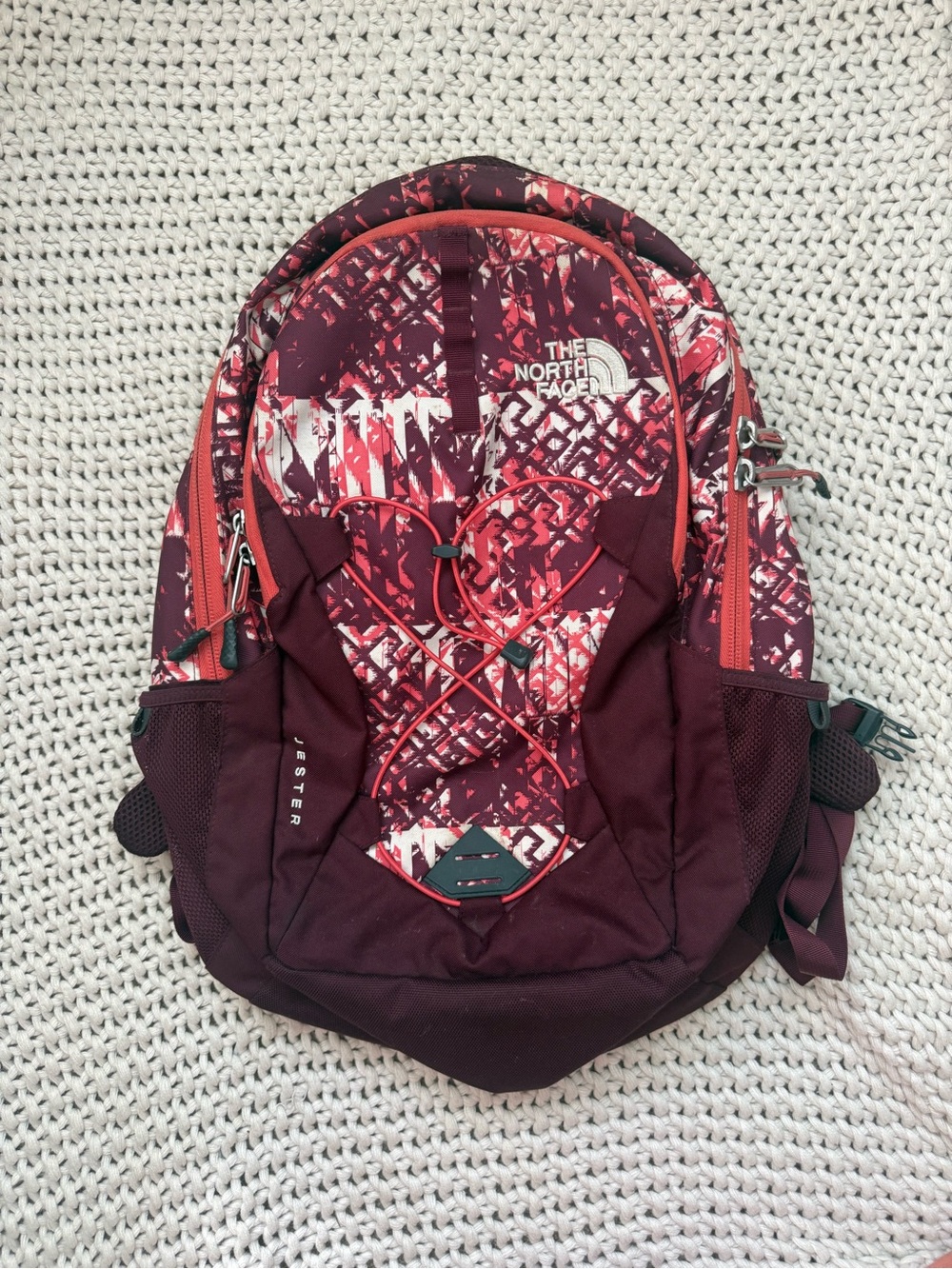 The North Face Backpack - Burgundy & Red Pattern